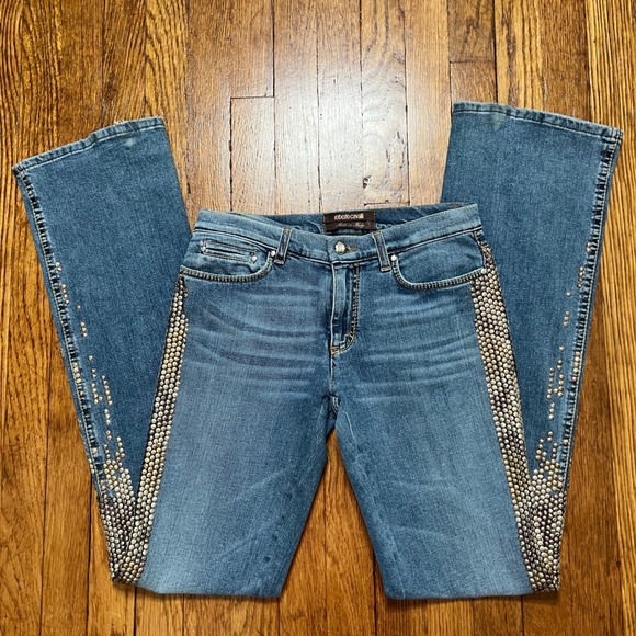 Y2K Vintage Roberto Cavalli Boot Cut Studded Embellished Jeans Women's Size 29 - Picture 1 of 16